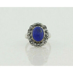 Sterling Silver Lapis Lazuli and Marcasite Ring Size 6